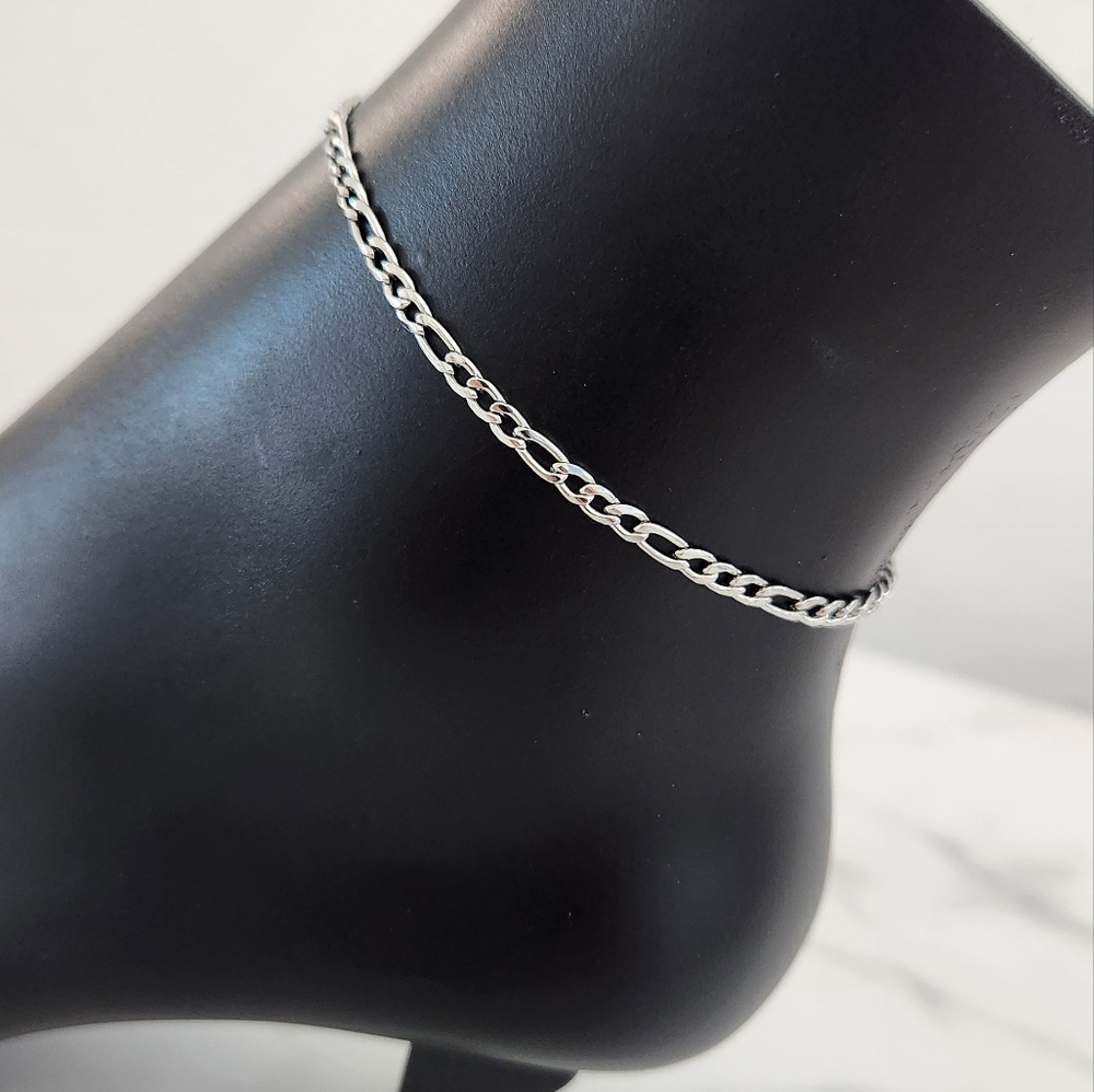 Stainless Steel Silver Figaro Chain Anklet Bracelet - Picture 4 of 12
